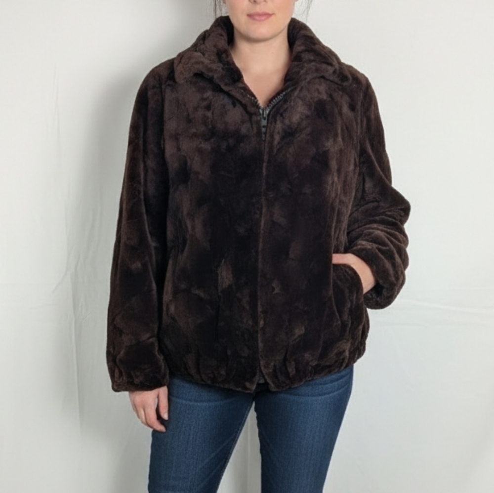 Zander & Sons Brown Rex Rabbit Fine Fur Zip Up Jacket